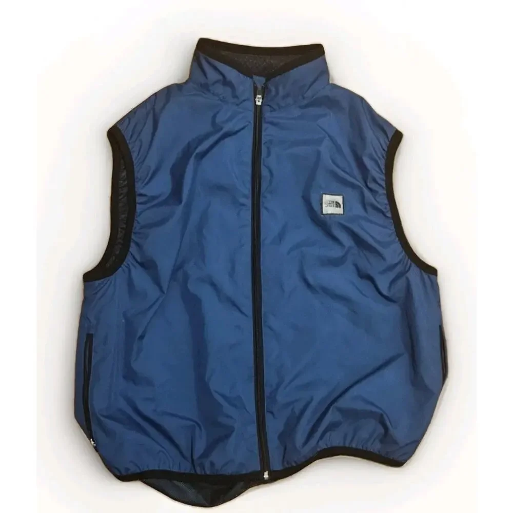 Vintage North Face Nylon Vest Mens XL Blue Black Zip Biking Running